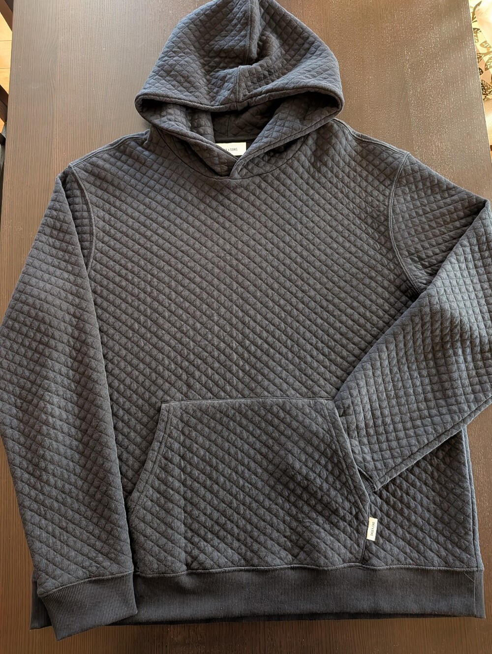 Washed Black Quilted Hoodie XXL Heavyweight Textured Oversized Layering